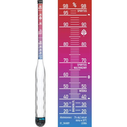 Нечуплив алкохолометър с пробирка, обхват на измерване 20-98% - 3