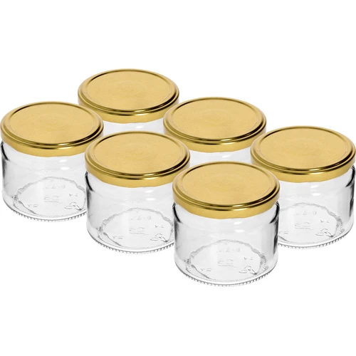 Нисък буркан 330 мл - със златиста капачка fi 82/6, 6 бр.