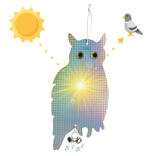 Отразяващо висящо плашило за птици - сова със звънчета - 5