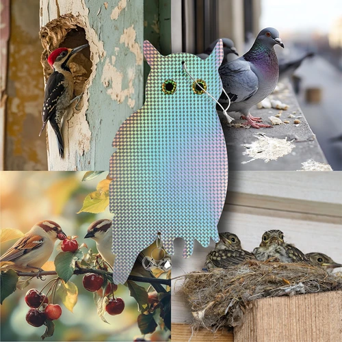 Отразяващо висящо плашило за птици - сова със звънчета - 8