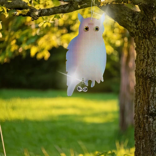 Отразяващо висящо плашило за птици - сова със звънчета - 9