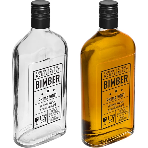 Плоска бутилка 0,5 л с винтова капачка и надпис Bimber PRL - 4