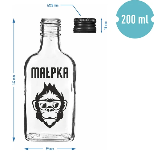 Плоска бутилка тип манерка 200 ml с винтова капачка, принт „Маймунка“, 1 бр. - 4
