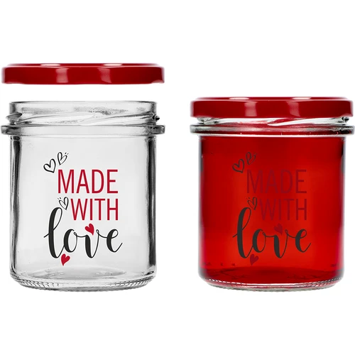 Прав буркан 346 мл фи 82 с цветен печат "Made With Love" и бордова капачка, 3 бр. - 4