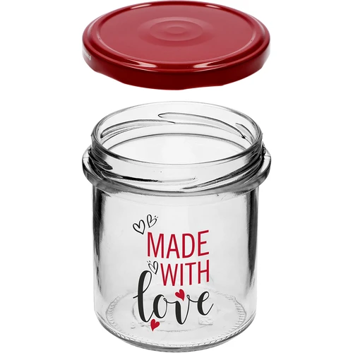 Прав буркан 346 мл фи 82 с цветен печат "Made With Love" и бордова капачка, 3 бр. - 5