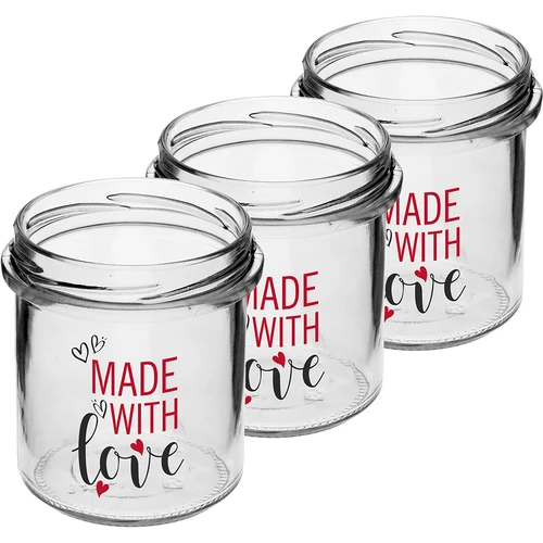 Прав буркан 346 мл фи 82 с цветен печат "Made With Love" и бордова капачка, 3 бр. - 3