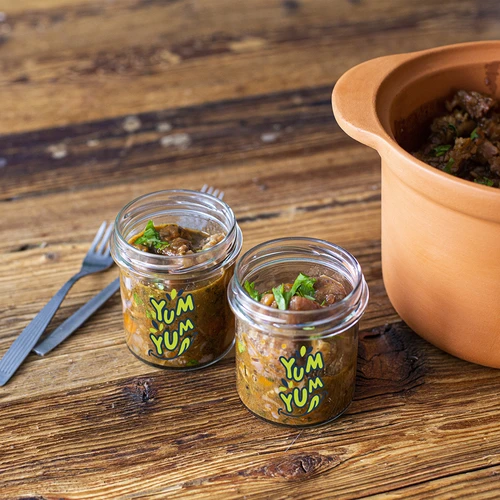 Прав буркан 346 ml fi 82 с цветен принт "Yum Yum" и черна винтова капачка, 3 бр. - 7