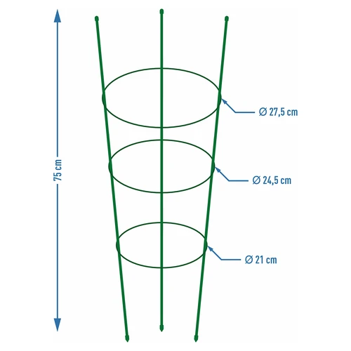 Пръстенова подпора за растения, 3 пръстена, 0,7 m - 2