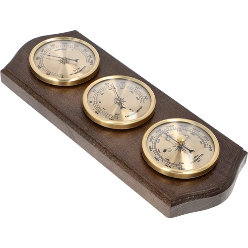 Ретро метеостанция - цвят венге със златни циферблати - 2