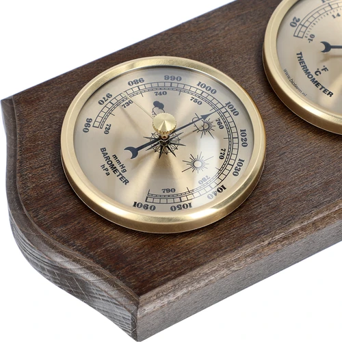 Ретро метеостанция - цвят венге със златни циферблати - 3