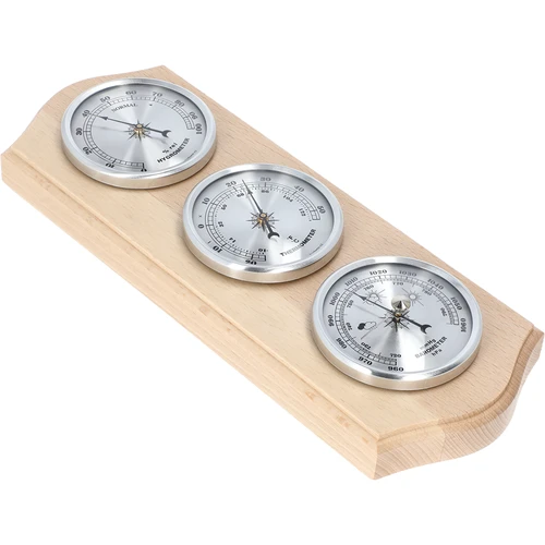 Ретро метеостанция - естествено дърво със сребърни циферблати - 2