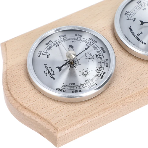 Ретро метеостанция - естествено дърво със сребърни циферблати - 3
