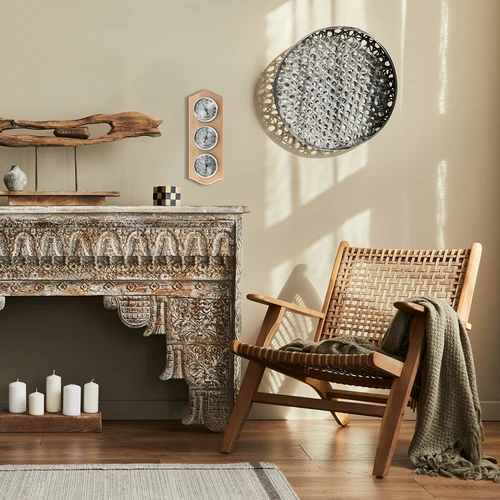 Ретро метеостанция - естествено дърво със сребърни циферблати - 6