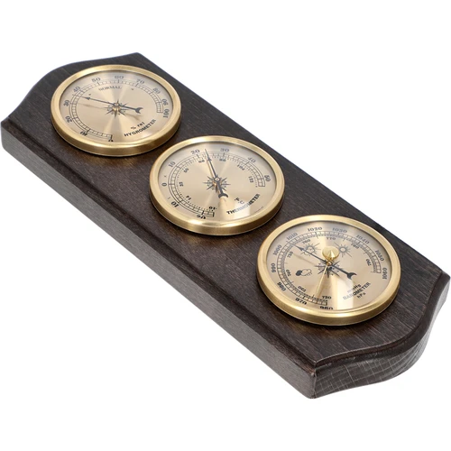 Ретро метеостанция - орехов цвят със златни циферблати - 2