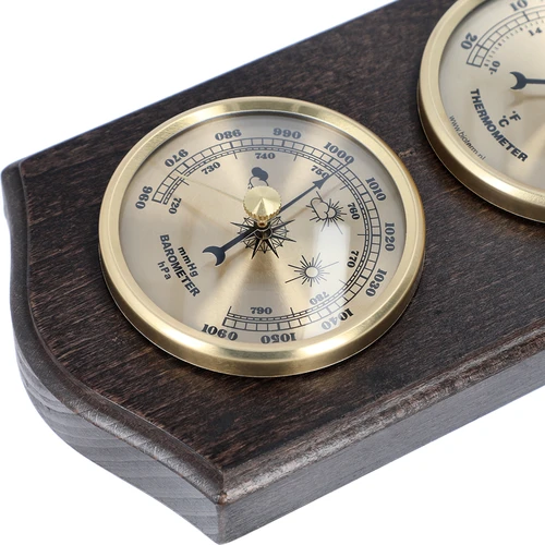 Ретро метеостанция - орехов цвят със златни циферблати - 3