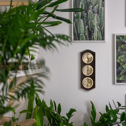 Ретро метеостанция - орехов цвят със златни циферблати - 6