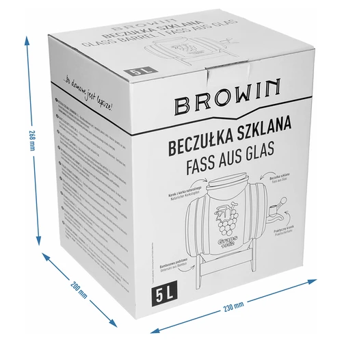 Стъклена бъчвичка 5 L, с широко гърло, коркова тапа, стойка и кранче - 8