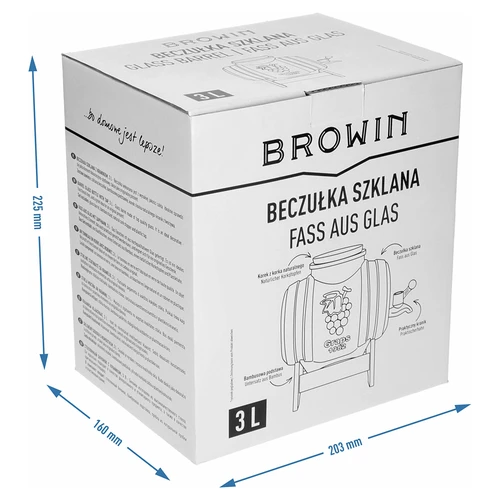 Стъклено буренце 3 L с широко гърло, коркова тапа, поставка и кранче - 8