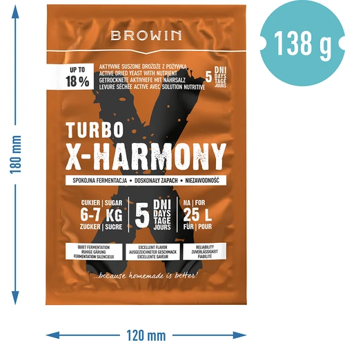 Турбо дрожди X-Harmony 18%, 25 L, 138 g - 6