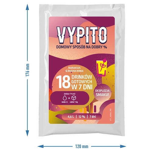 VYPITO 12%, саше за 18 коктейла – Маракуя-Праскова, 126 г - 2