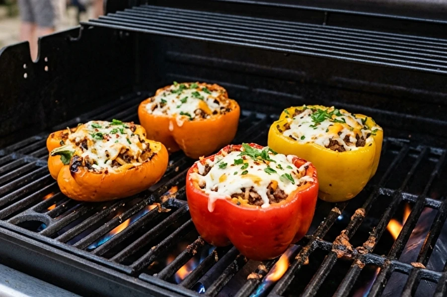 Пълнени чушки на газов грил